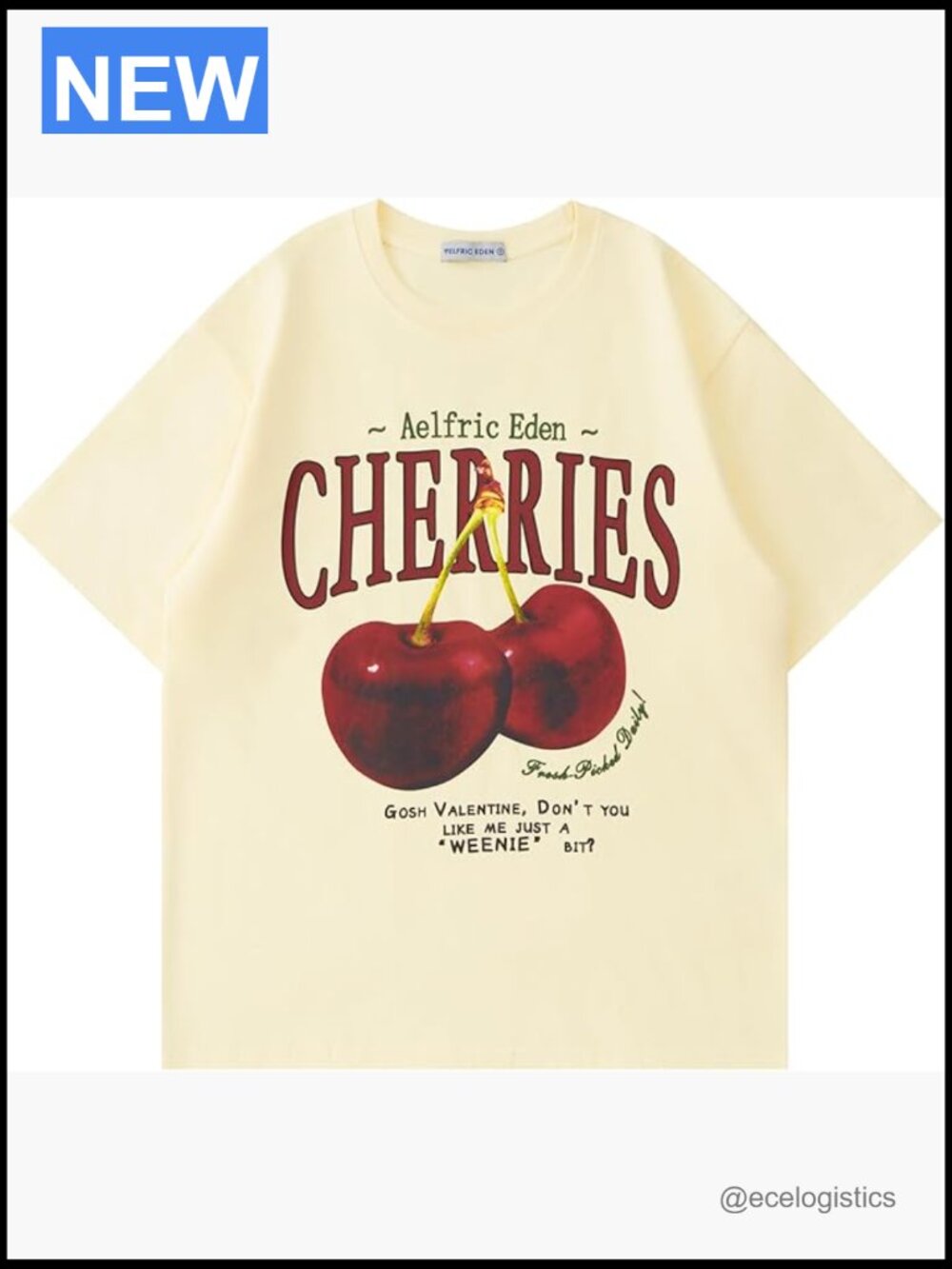 Oversized Graphic Tee Cherry Print Unisex Casual Summer Short Sleeve Cotton